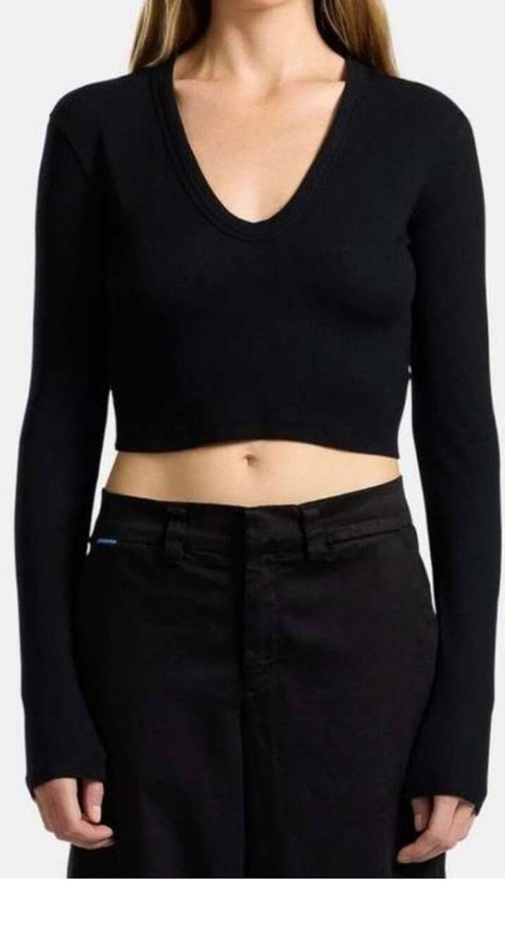 COTTON CITIZEN Verona Jet Black Ribbed LS V-Neck Crop Top Small NWT